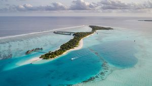 Preview wallpaper island, ocean, aerial view, sky, horizon, maldives