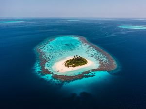 Preview wallpaper island, ocean, aerial view, water, beach