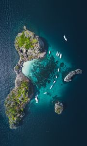 Preview wallpaper island, ocean, aerial view, boats, water
