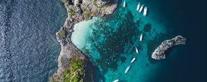 Preview wallpaper island, ocean, aerial view, boats, water