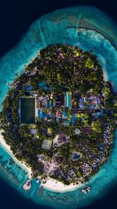 Preview wallpaper island, ocean, aerial view, buildings