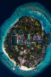 Preview wallpaper island, ocean, aerial view, buildings