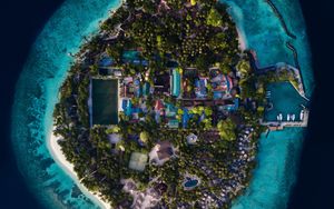 Preview wallpaper island, ocean, aerial view, buildings