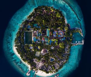 Preview wallpaper island, ocean, aerial view, buildings