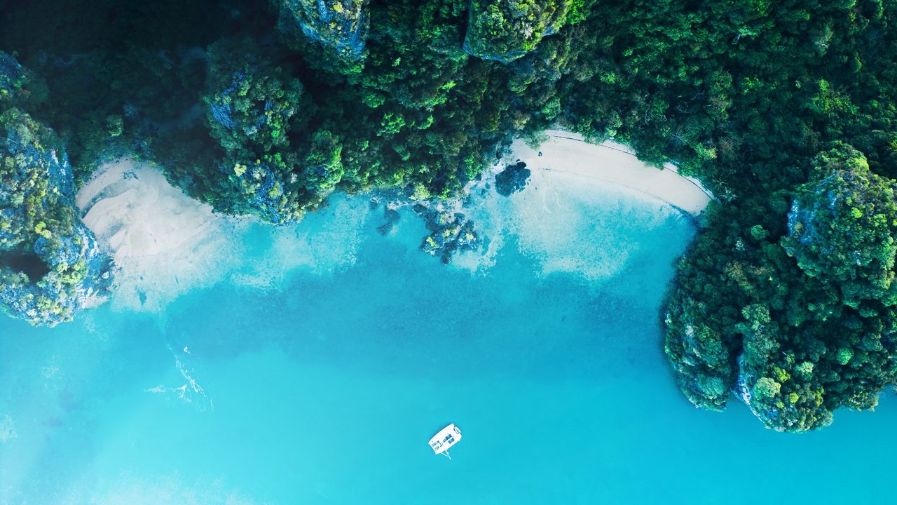 Wallpaper island, ocean, aerial view, rocks, plants, thailand