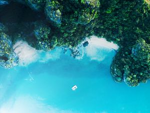Preview wallpaper island, ocean, aerial view, rocks, plants, thailand