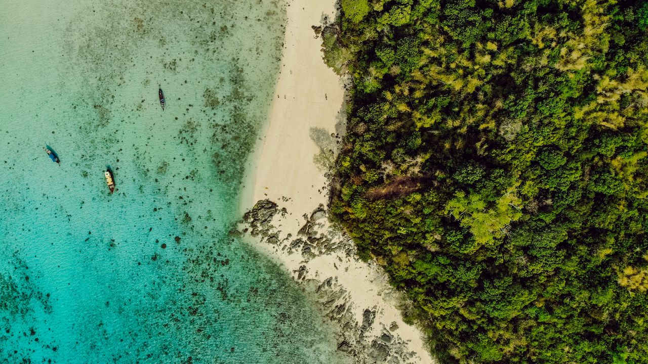 Wallpaper island, ocean, beach, aerial view