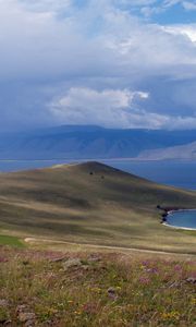 Preview wallpaper island, ocean, coast, mountains, land, water