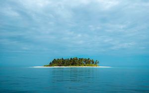 Preview wallpaper island, ocean, horizon, sky, clouds, tropics