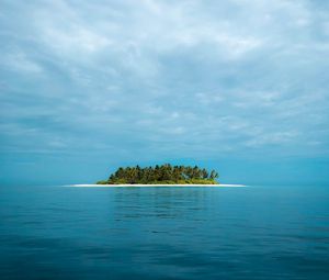 Preview wallpaper island, ocean, horizon, sky, clouds, tropics