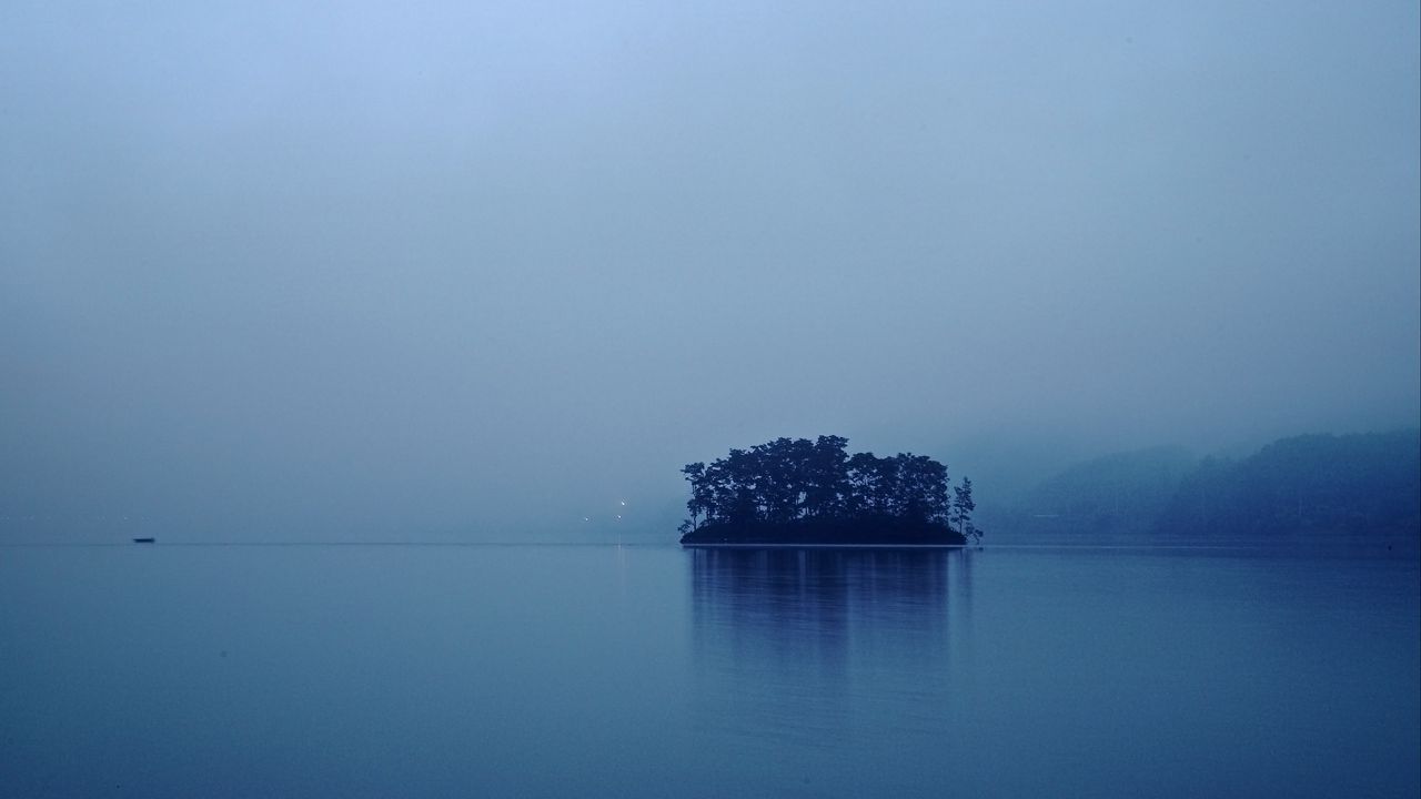 Wallpaper island, ocean, water, twilight, blue