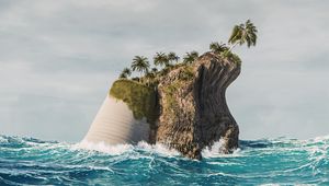 Preview wallpaper island, palm trees, sea, waves, 3d