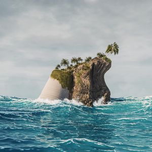 Preview wallpaper island, palm trees, sea, waves, 3d