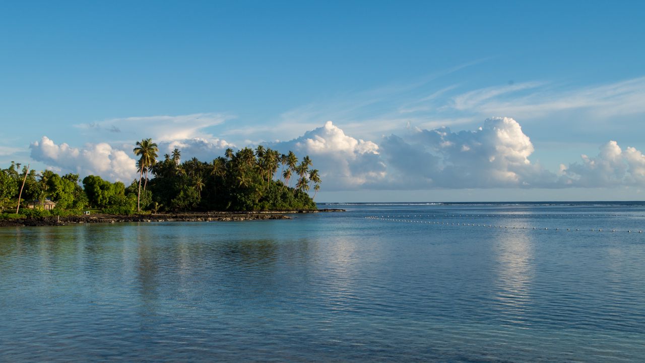 Wallpaper island, palm trees, sea, clouds, landscape, nature