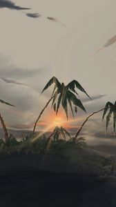 Preview wallpaper island, palm trees, sunset, landscape, art