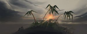 Preview wallpaper island, palm trees, sunset, landscape, art