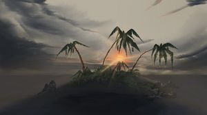Preview wallpaper island, palm trees, sunset, landscape, art