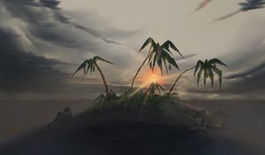 Preview wallpaper island, palm trees, sunset, landscape, art