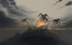 Preview wallpaper island, palm trees, sunset, landscape, art