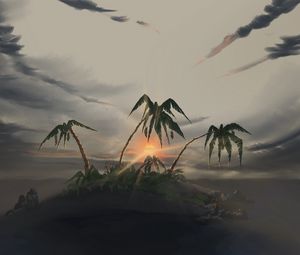 Preview wallpaper island, palm trees, sunset, landscape, art