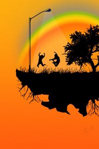Preview wallpaper island, people, emotions, trees, jump