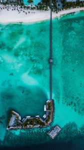 Preview wallpaper island, pier, aerial view, ocean, tropics