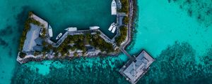 Preview wallpaper island, pier, aerial view, ocean, tropics