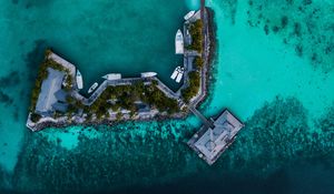 Preview wallpaper island, pier, aerial view, ocean, tropics