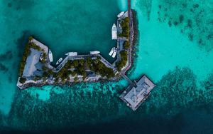 Preview wallpaper island, pier, aerial view, ocean, tropics