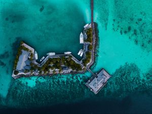 Preview wallpaper island, pier, aerial view, ocean, tropics