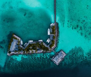 Preview wallpaper island, pier, aerial view, ocean, tropics