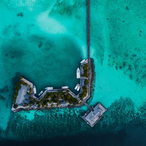 Preview wallpaper island, pier, aerial view, ocean, tropics