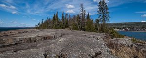 Preview wallpaper island, reefs, stones, trees