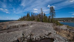 Preview wallpaper island, reefs, stones, trees