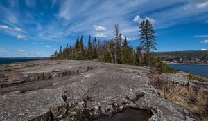 Preview wallpaper island, reefs, stones, trees