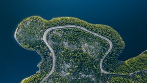 Preview wallpaper island, road, aerial view, water, land