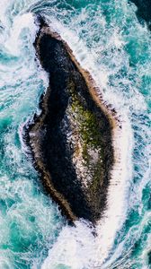 Preview wallpaper island, rock, aerial view, foam, sea