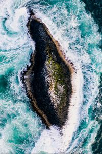 Preview wallpaper island, rock, aerial view, foam, sea