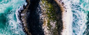 Preview wallpaper island, rock, aerial view, foam, sea