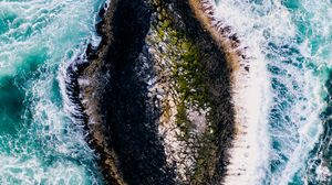 Preview wallpaper island, rock, aerial view, foam, sea