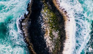 Preview wallpaper island, rock, aerial view, foam, sea