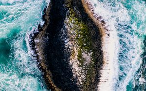 Preview wallpaper island, rock, aerial view, foam, sea