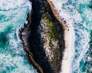 Preview wallpaper island, rock, aerial view, foam, sea