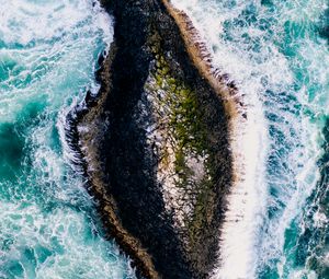 Preview wallpaper island, rock, aerial view, foam, sea