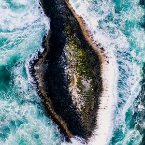 Preview wallpaper island, rock, aerial view, foam, sea