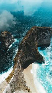 Preview wallpaper island, rock, aerial view, sea, clouds