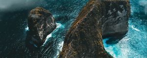 Preview wallpaper island, rock, aerial view, sea, clouds