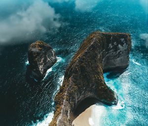 Preview wallpaper island, rock, aerial view, sea, clouds