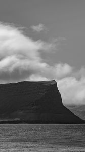 Preview wallpaper island, rock, clouds, landscape, black and white
