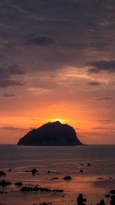 Preview wallpaper island, rock, sunset, sea, dusk, landscape